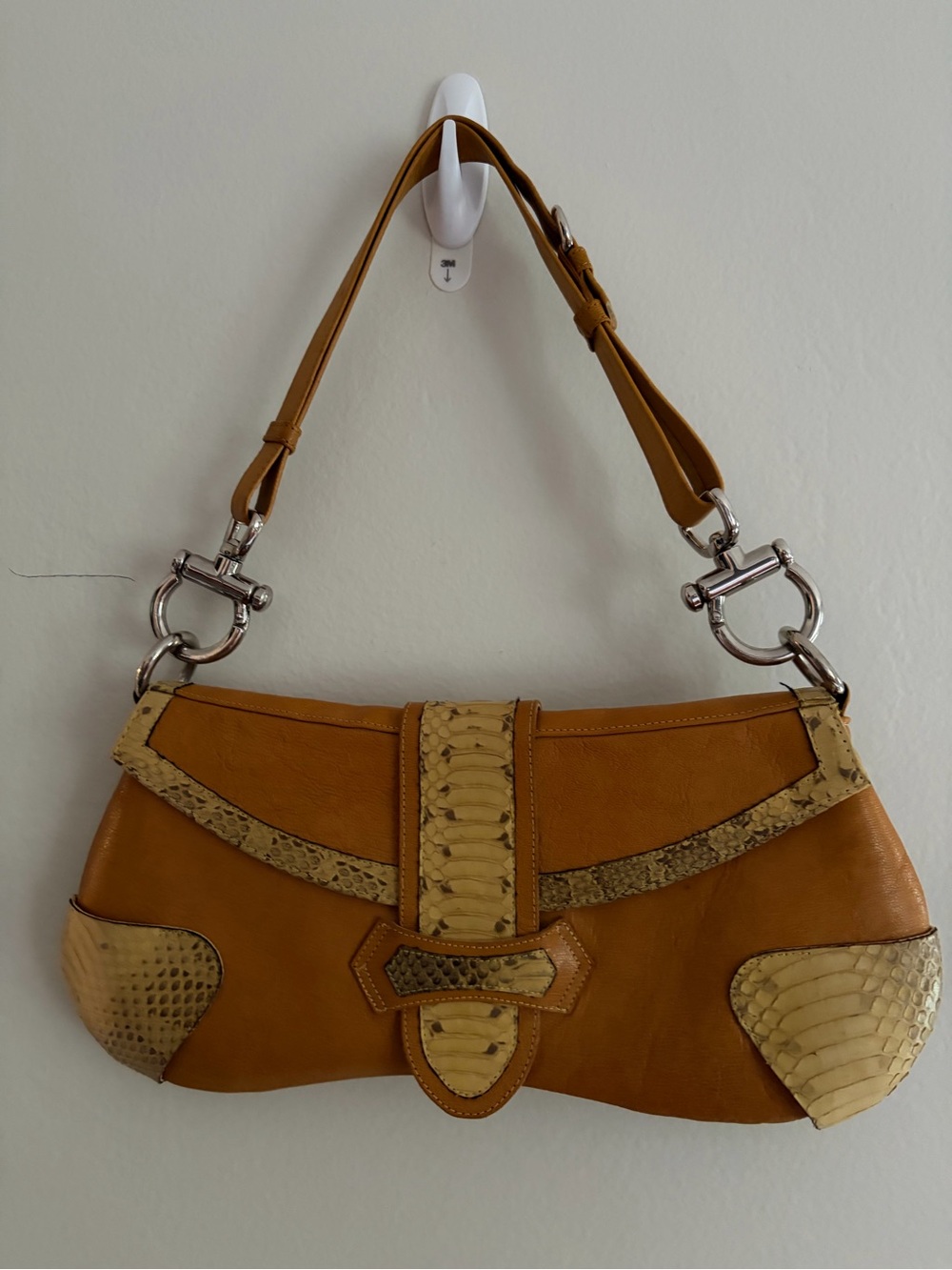 Paco Gil Real Leather Shoulder Bag with Snake-skin Trim - Tan